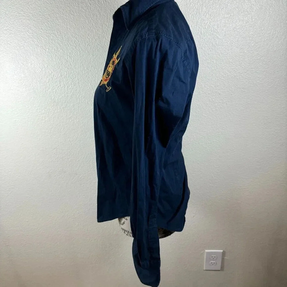 Ralph Lauren Sport Vtg Navy Embroidered Gold Crest Logo Button Up Blouse Size 4 - Picture 4 of 8